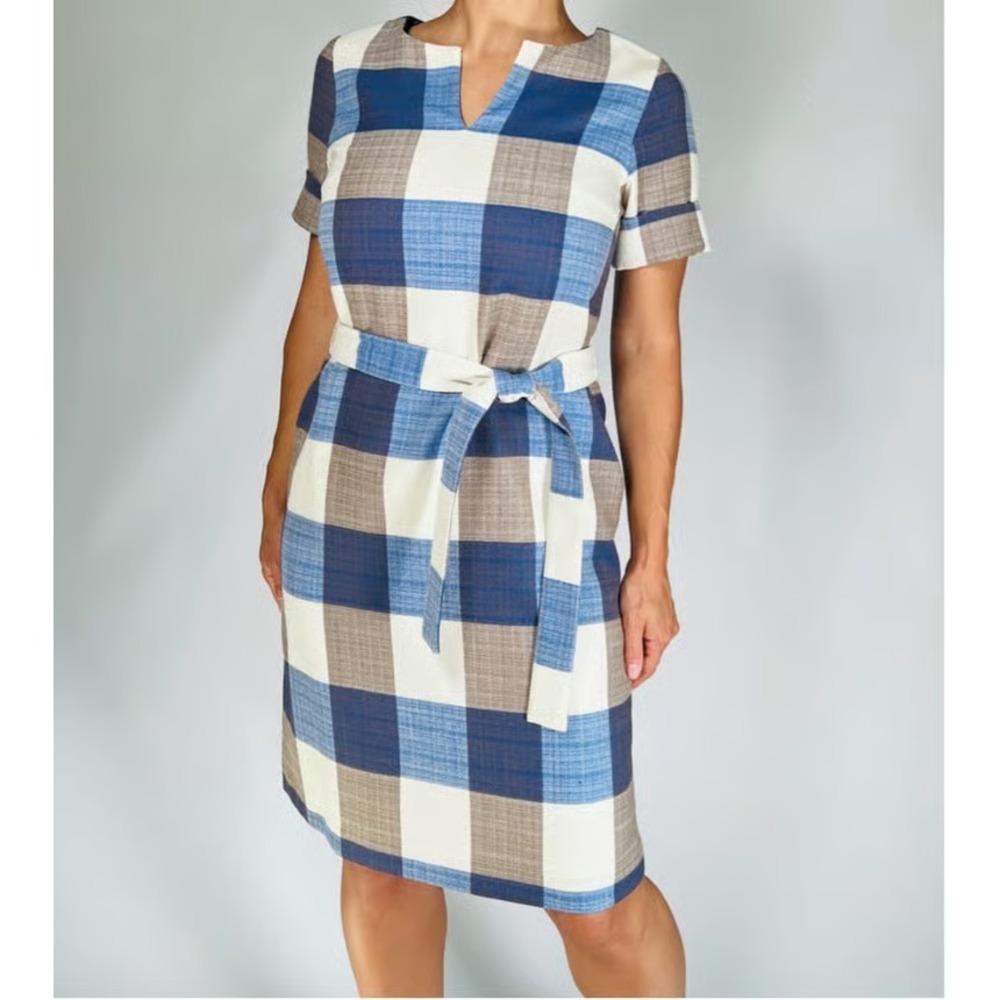 Vintage‎ Pendleton Shirt Dress Women's Blue Gray Plaid Wool Belted Classic - 12P